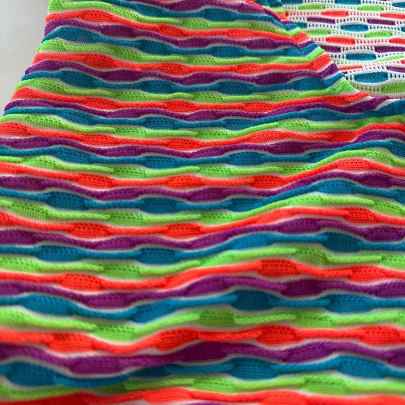 Vintage 90s One Piece Swimsuit Fluorescent Neon Size L/XL Stripes Textured - Picture 11 of 12